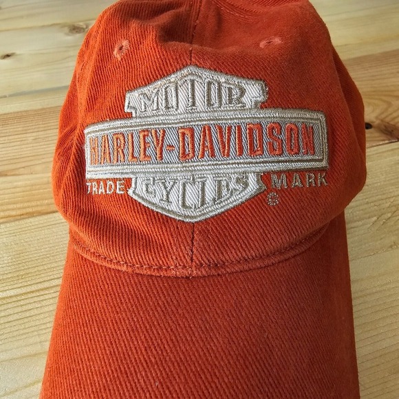 Harley-Davidson Hat Cap Big Logo Orange Motorcycles Biker Adjustable Strap - Picture 5 of 9